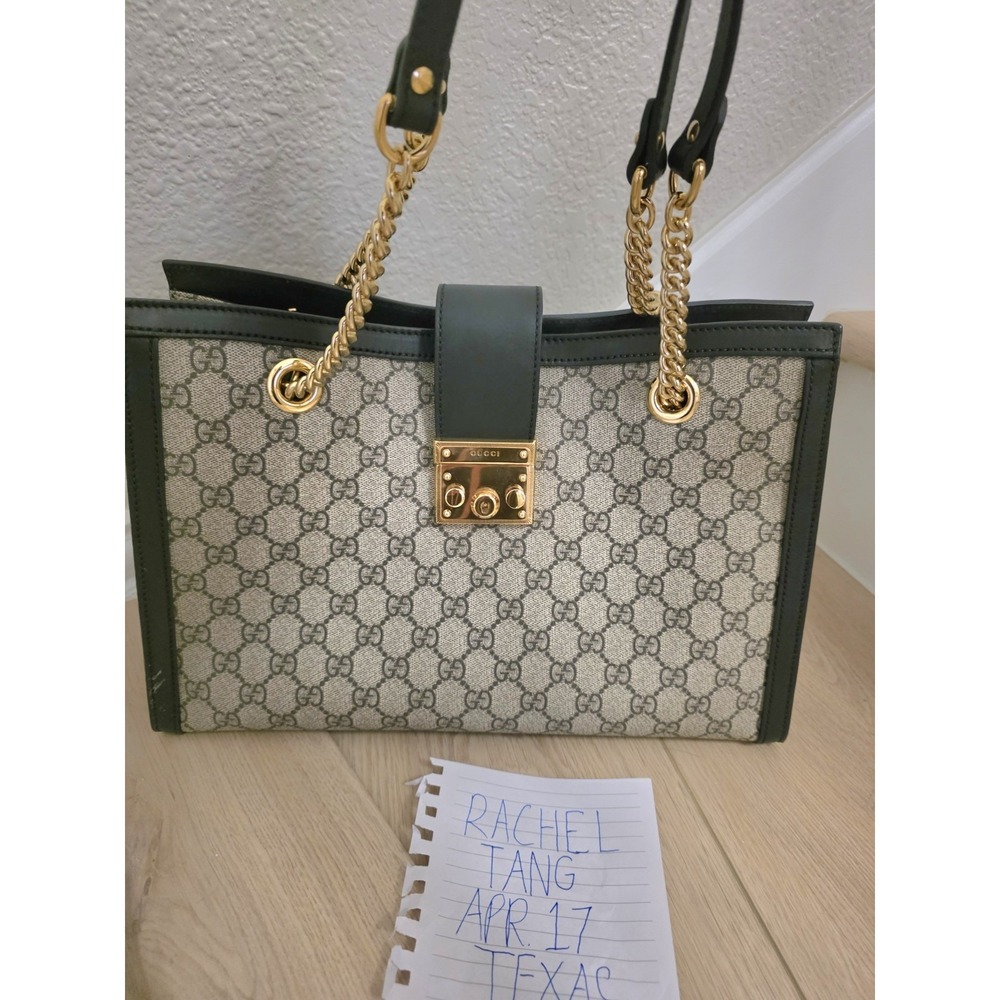 GUCCI GG Supreme Monogram Medium Padlock Tote Green Bag Authentic with Packaging - Picture 3 of 16